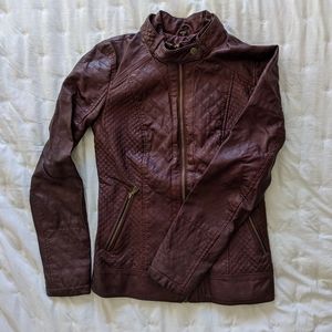Guess Vegan Leather Maroon Moto Jacket
